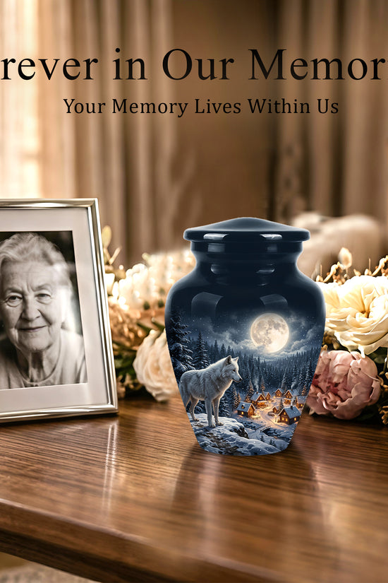 Moonlit Wolf Urn for Ashes - Custom Memorial Urn For Human Ashes