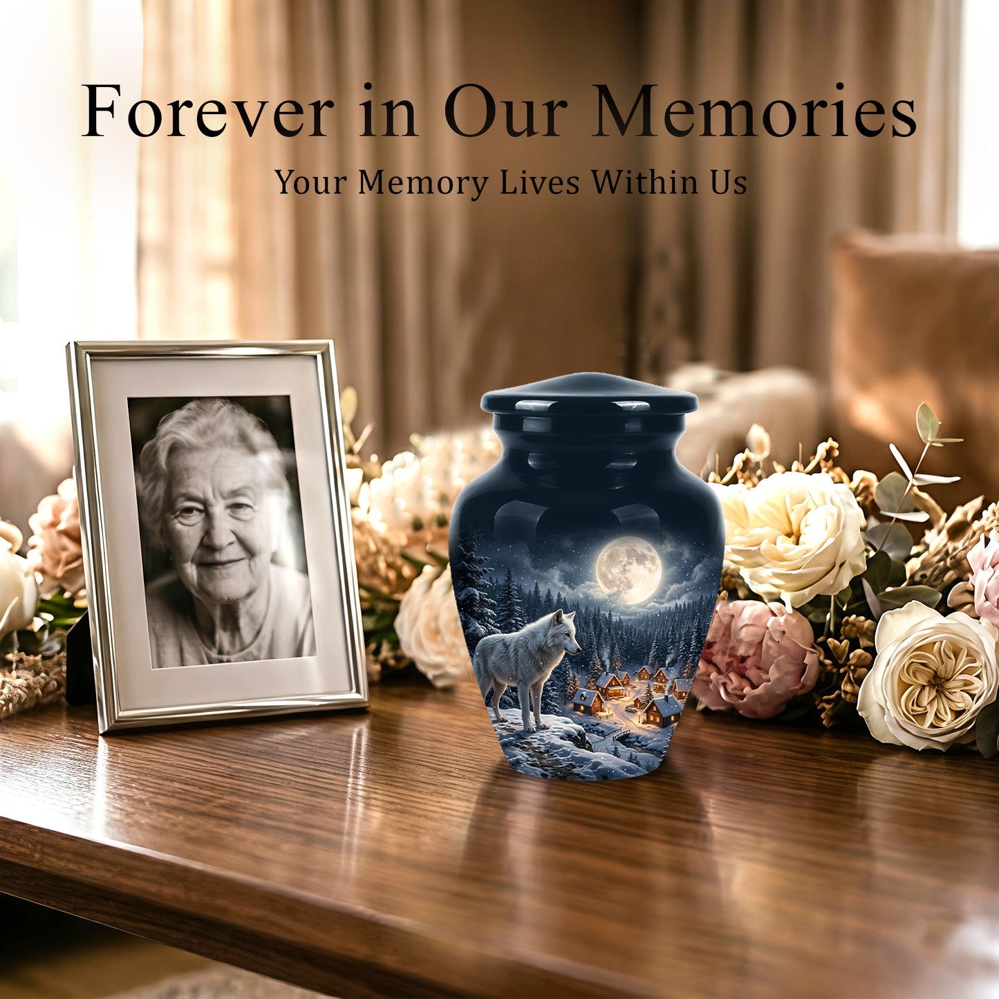 Moonlit Wolf Urn for Ashes - Custom Memorial Urn For Human Ashes