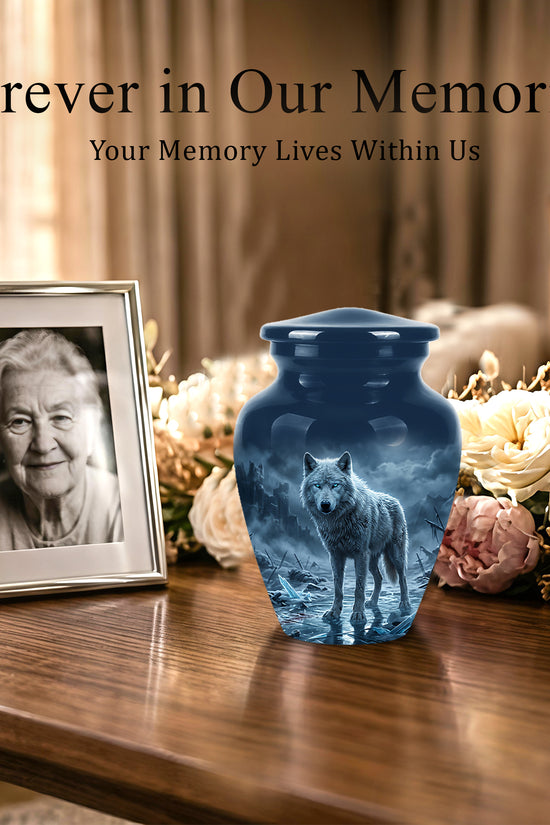 Moonlight White Wolf Urn for Human Ashes - Urns For Men & Women Ashes