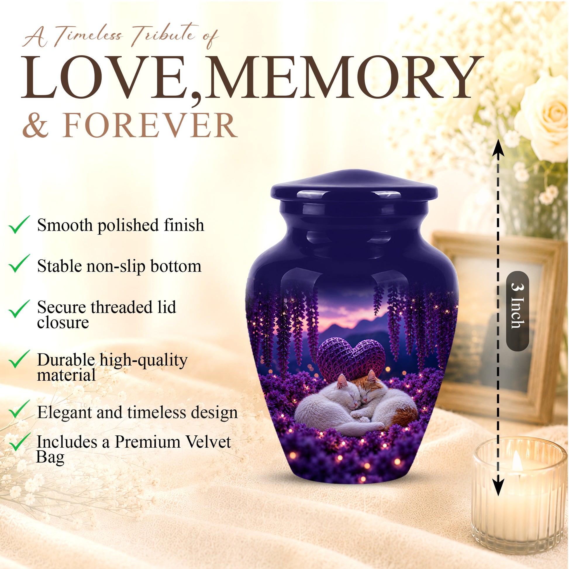 Eternal Resting Cat Cremation Urn - Personalized Urns For Pet Cat Ashes