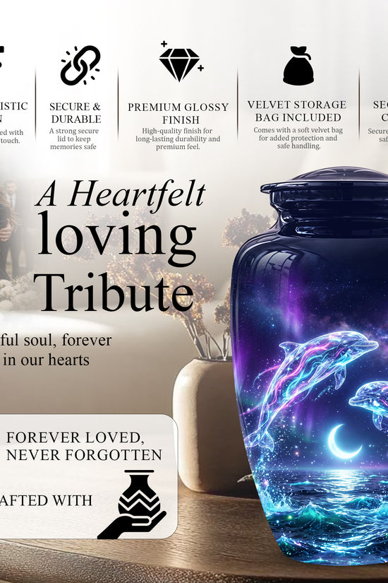 Dolphin Cremation Urn - Artistic Moonlight Memorial Urns For Ashes