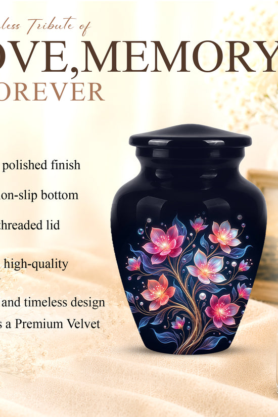 Hand-Painted Lotus Flower Cremation Urn - Decorative Urns On Sale