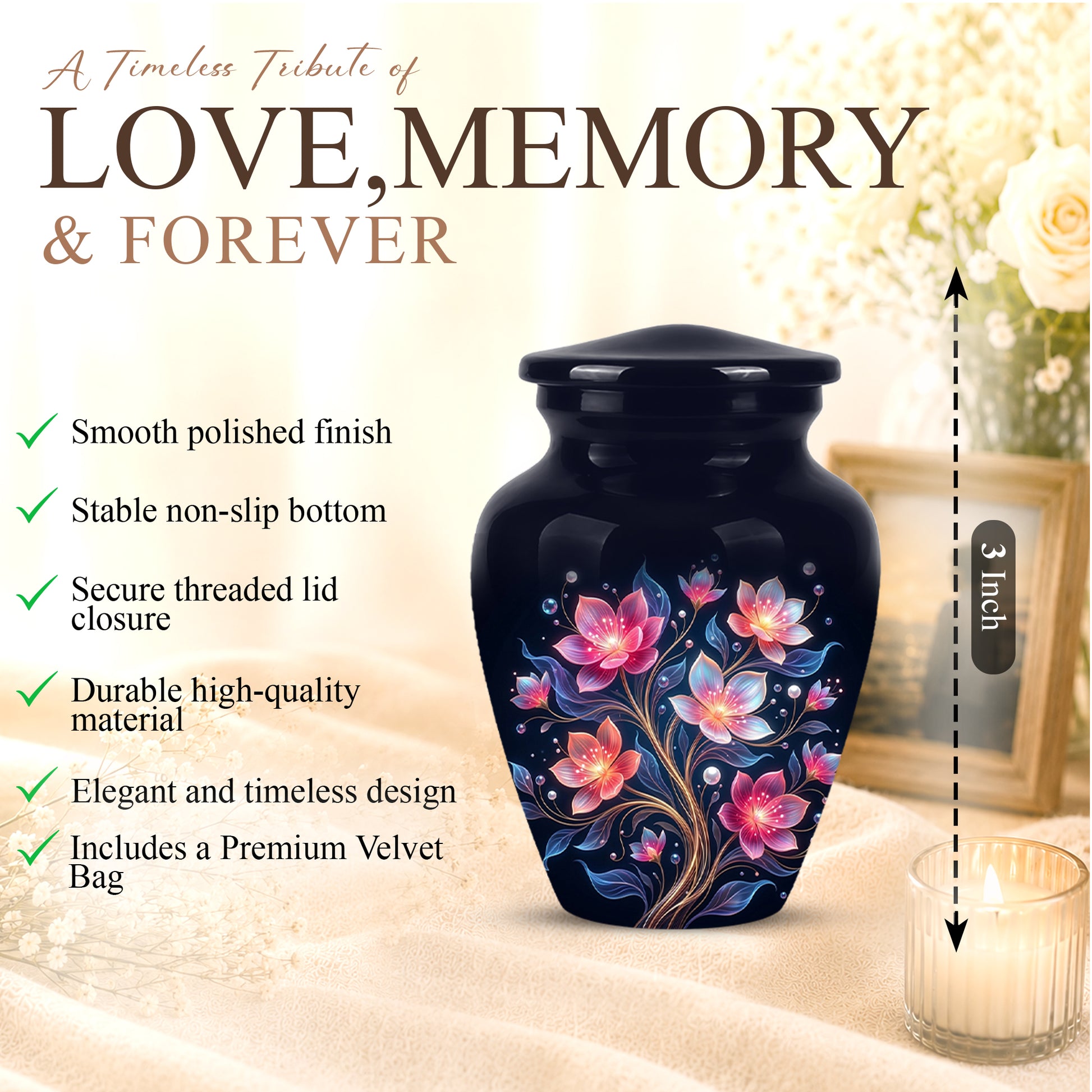 Hand-Painted Lotus Flower Cremation Urn - Decorative Urns On Sale