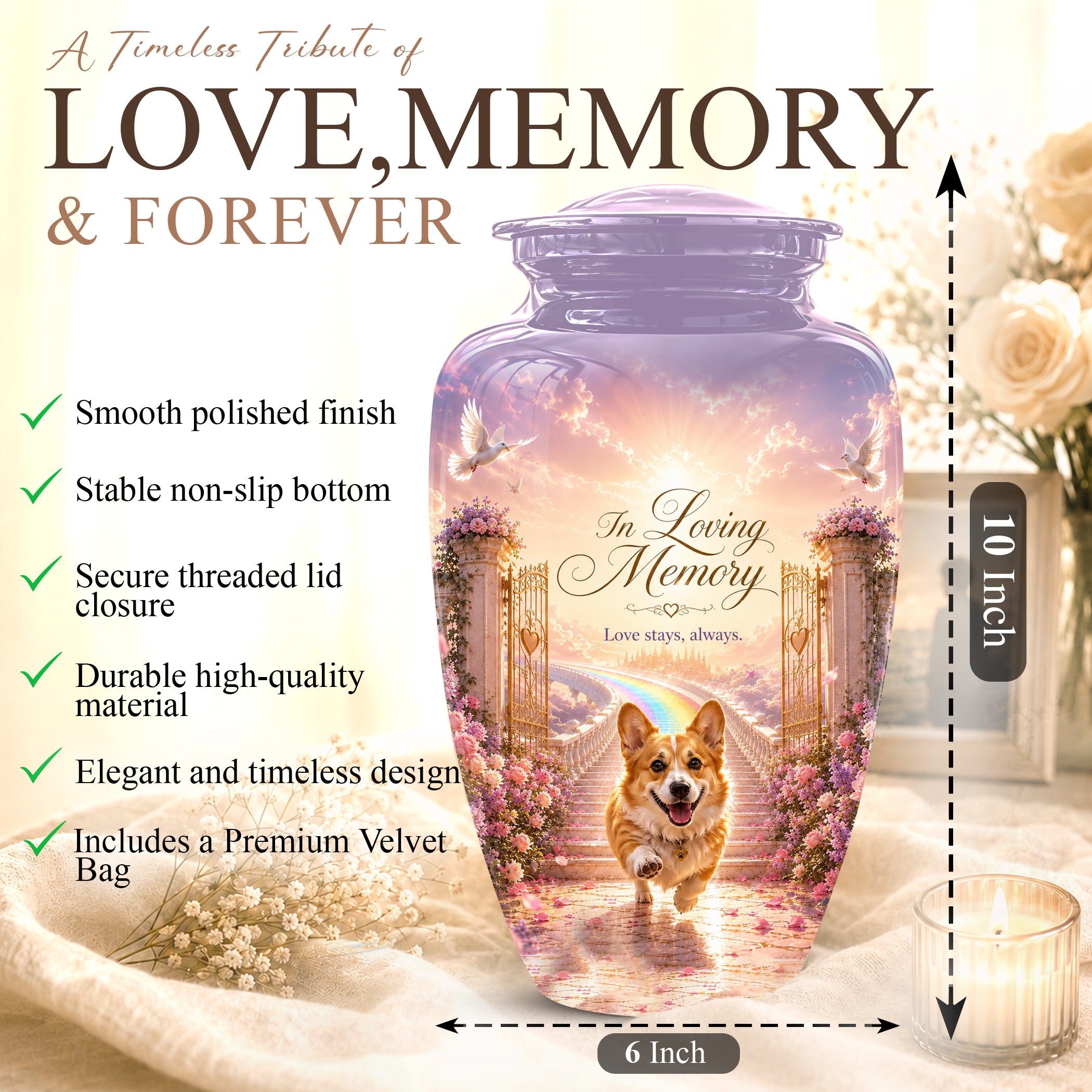 Pet Dog Memorial Urn – Personalized Dog Cremation Urn for Pets Ashes