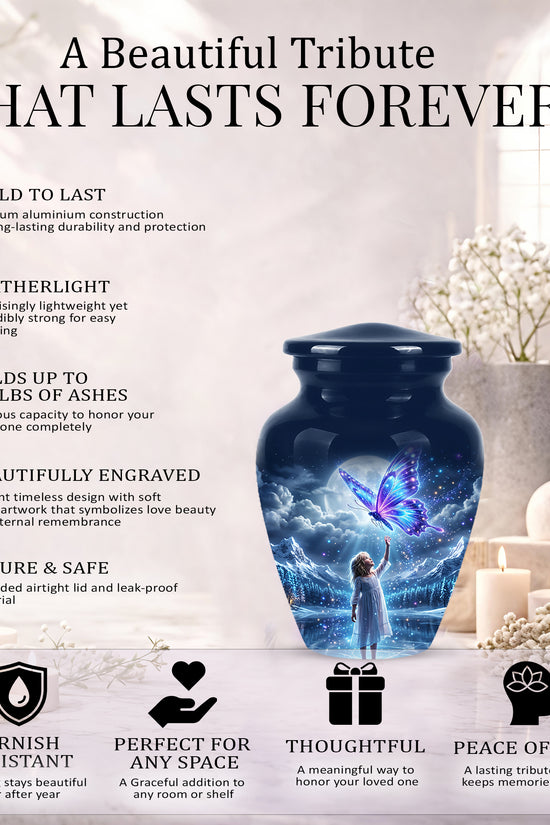 Colorful Butterfly With Girl Child - Beautiful Funeral Urns For Ashes