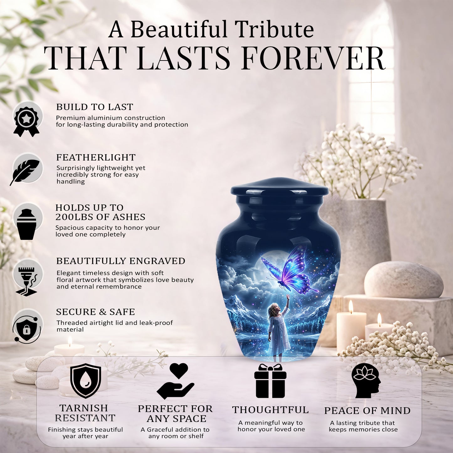 Colorful Butterfly With Girl Child - Beautiful Funeral Urns For Ashes