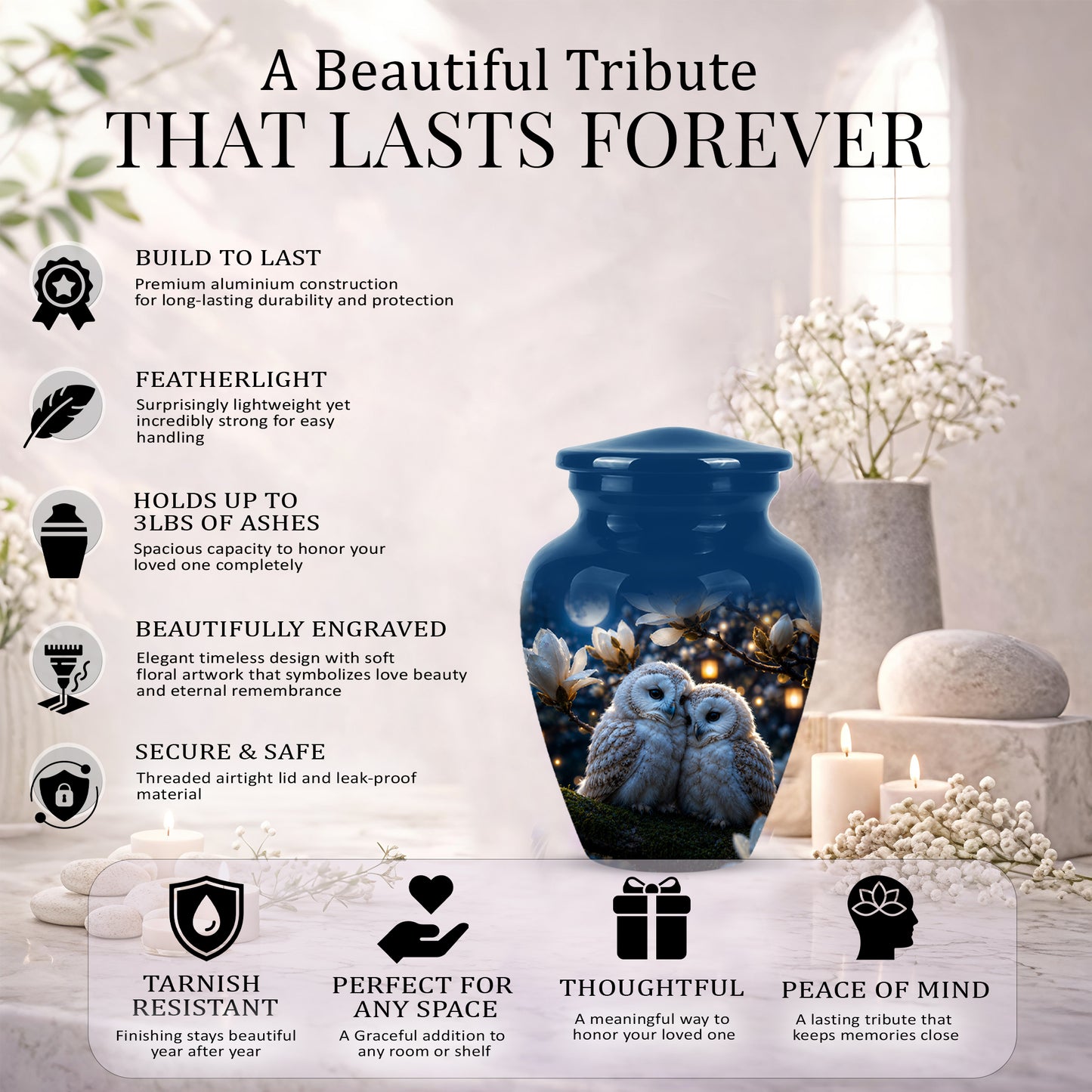 Owl Couple Cremation Urn - Beautiful Memorial Urns For Lover's Ashes