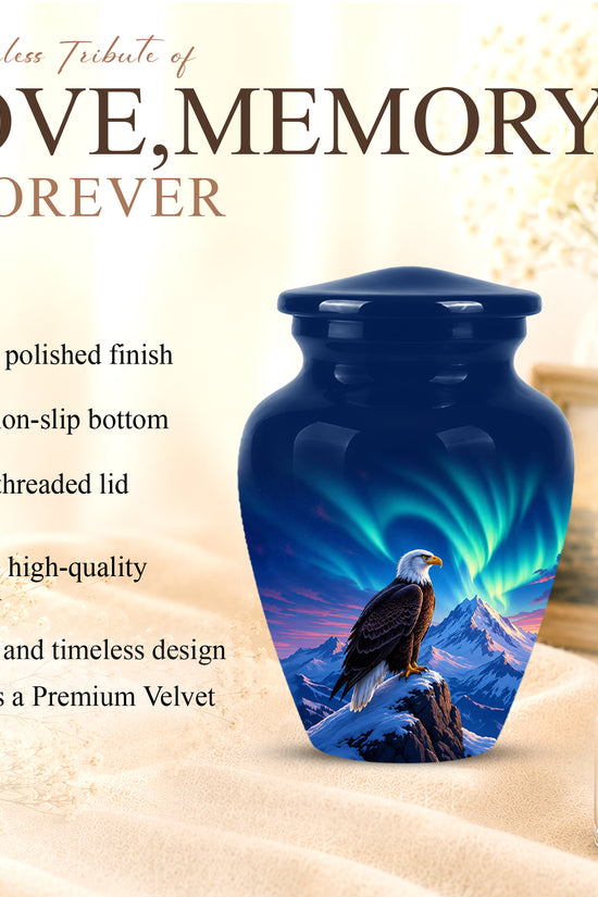 Personalized Bald Eagle Cremation Urn - Northern Lights Memorial Urns For Ashes