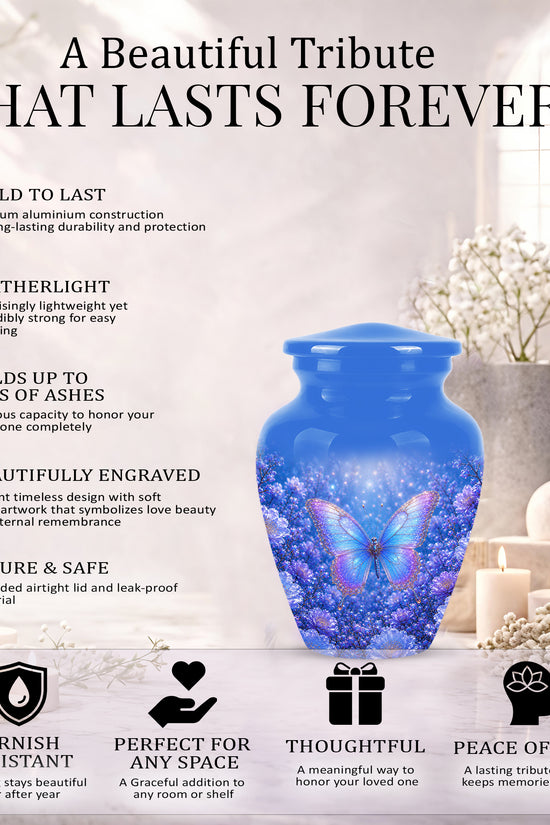 Heavenly Butterfly Memorial Urn - Blue Butterfly Urns For Women Ashes