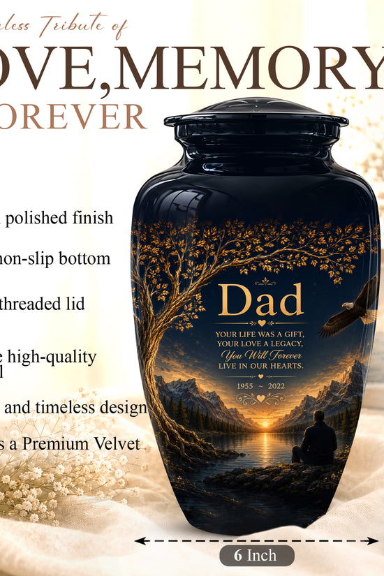 Mountain Memorial Urn for Dad – Black Funeral Urn for Human Ashes