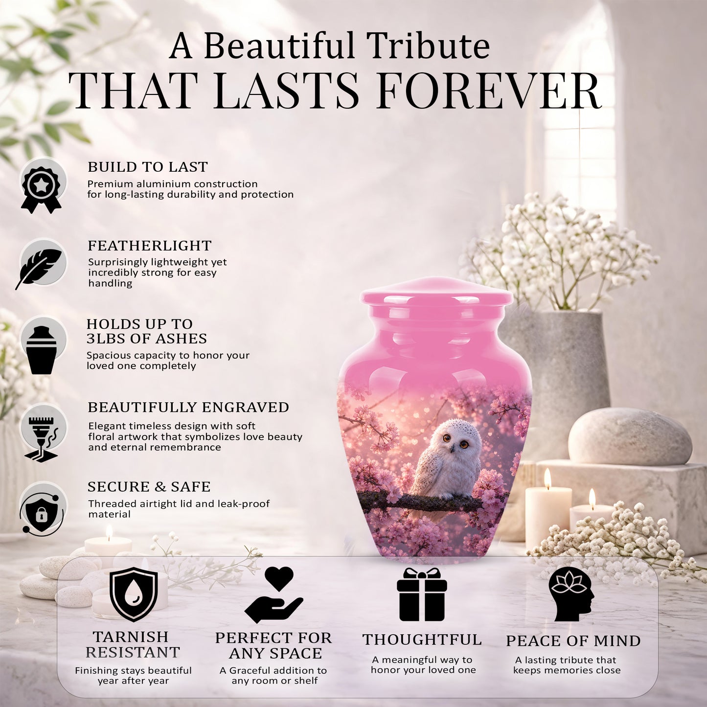 Baby Owl Cremation Urn for Ashes – Handcrafted Personalized Burial Urn