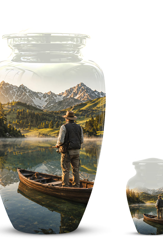 Fishing Cremation Urn - Artistic Landscape Fishing Urns For Dad Ashes