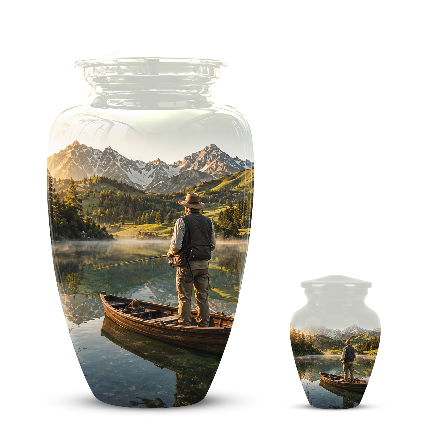 Fishing Cremation Urn - Artistic Landscape Fishing Urns For Dad Ashes