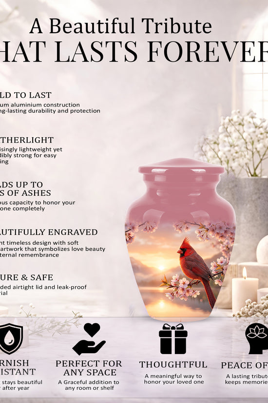 Cardinal Bird Themed Urn - Beautiful Memorial Urns For Spiritual Ashes