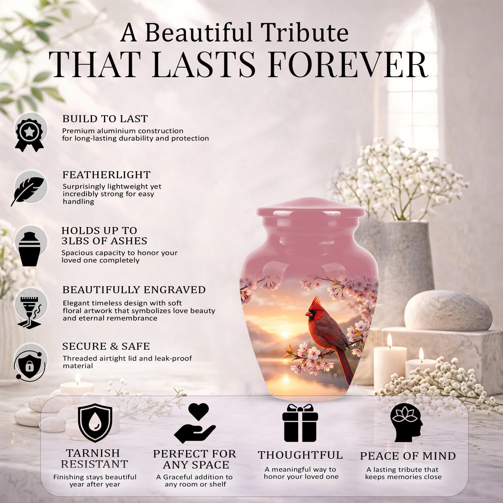 Cardinal Bird Themed Urn - Beautiful Memorial Urns For Spiritual Ashes