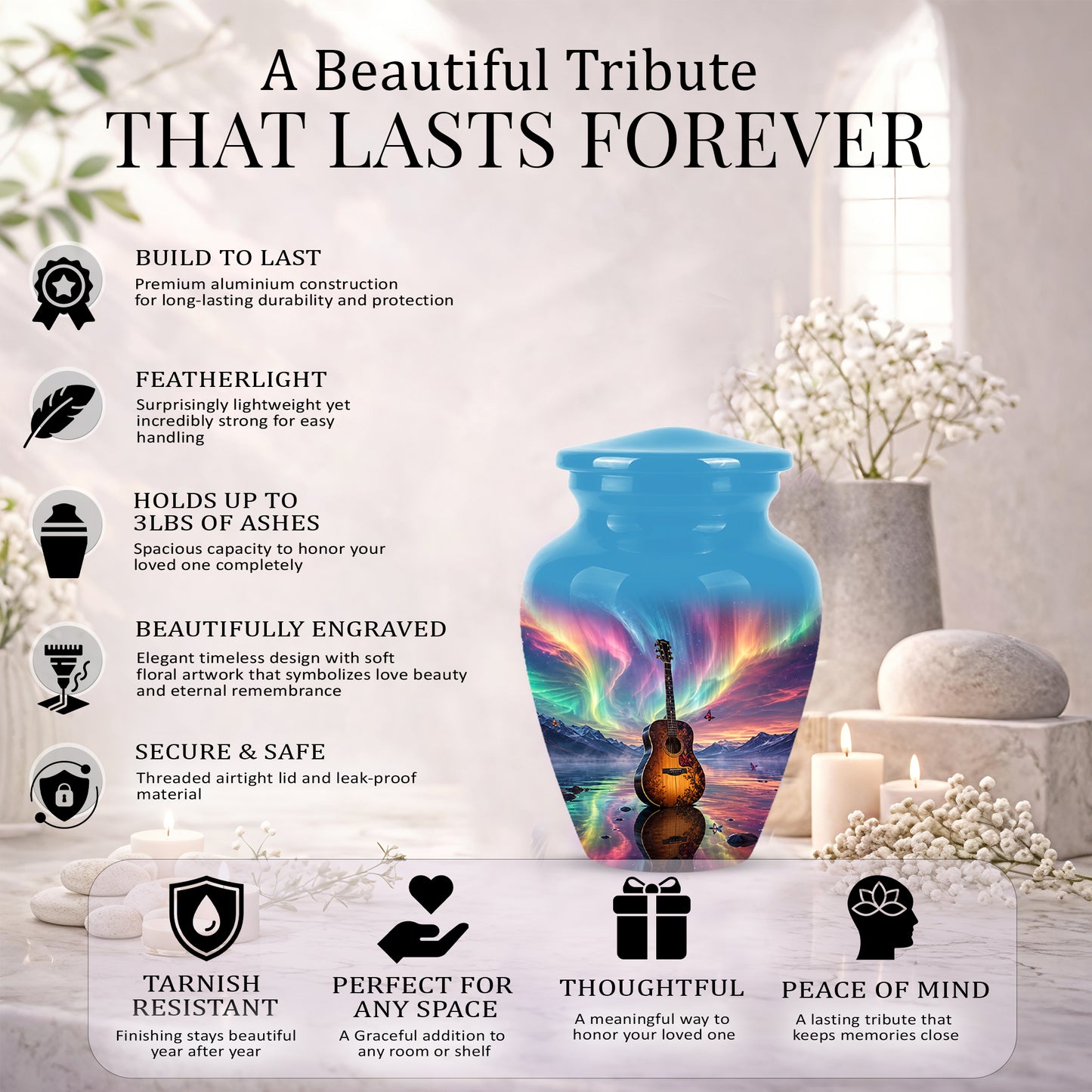Guitar Aurora Borealis Urn - Classic Memorial Urns For Music Lovers