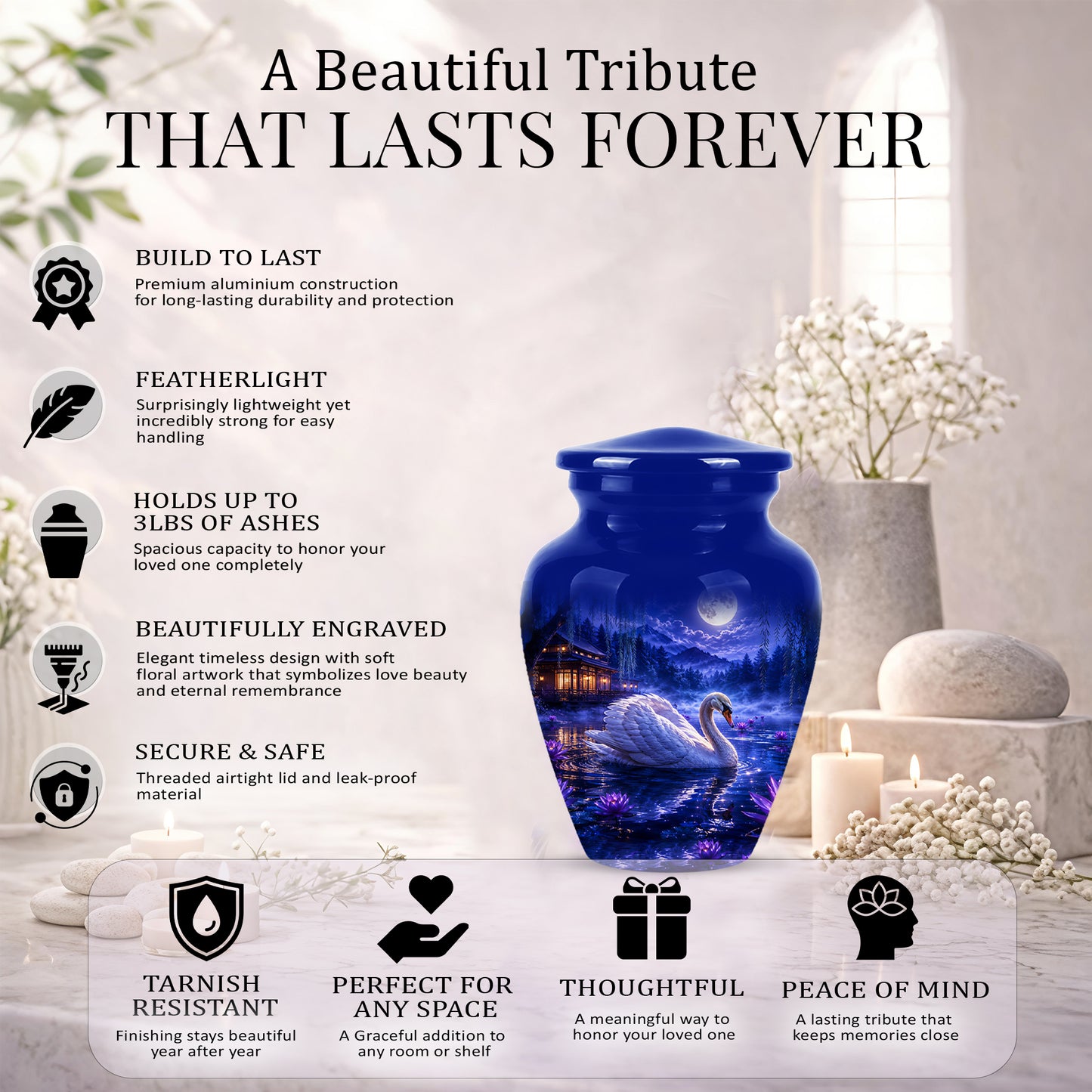White Swan Memorial Urn - Personalized Funeral Urns On Sale For Ashes