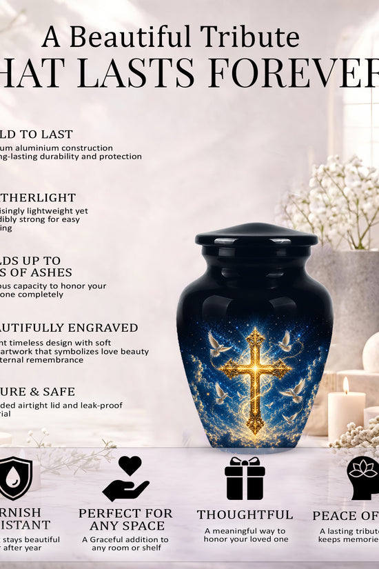 Golden Cross Cremation Urn – Celestial Urns For Men & Women Ashes