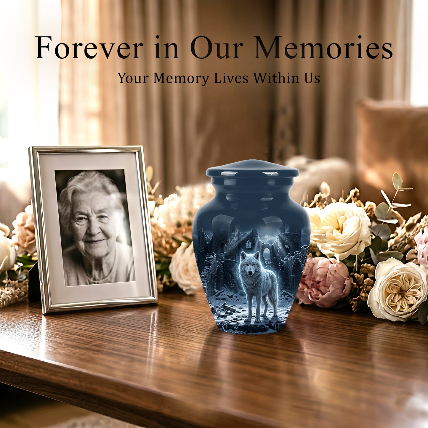 Night Wolf Memorial Urn - Moonlight Funeral Urns For Men & Women Ashes