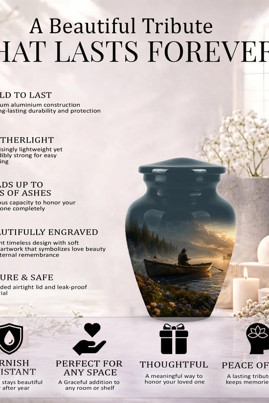 Fisherman Themed Urn - Artistic Fishing Landscape Urns For Human Ashes