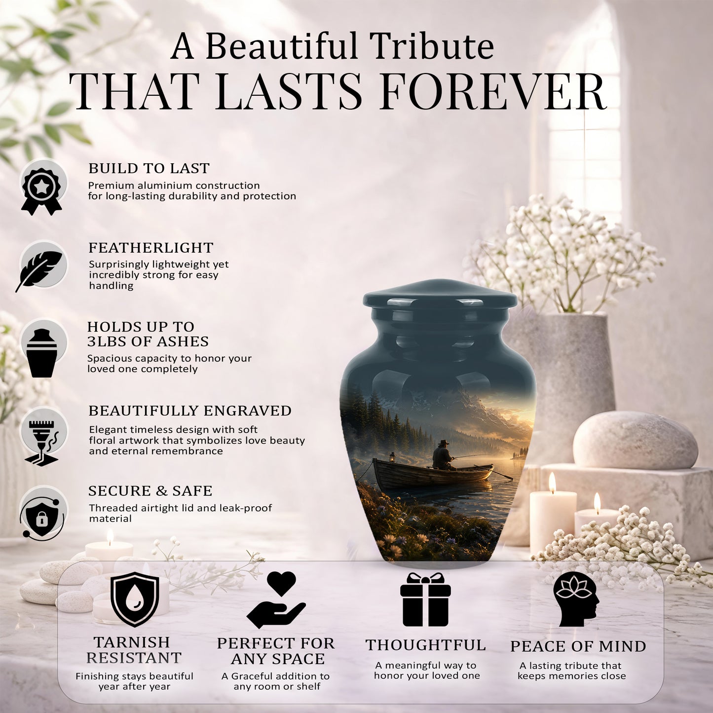 Fisherman Themed Urn - Artistic Fishing Landscape Urns For Human Ashes