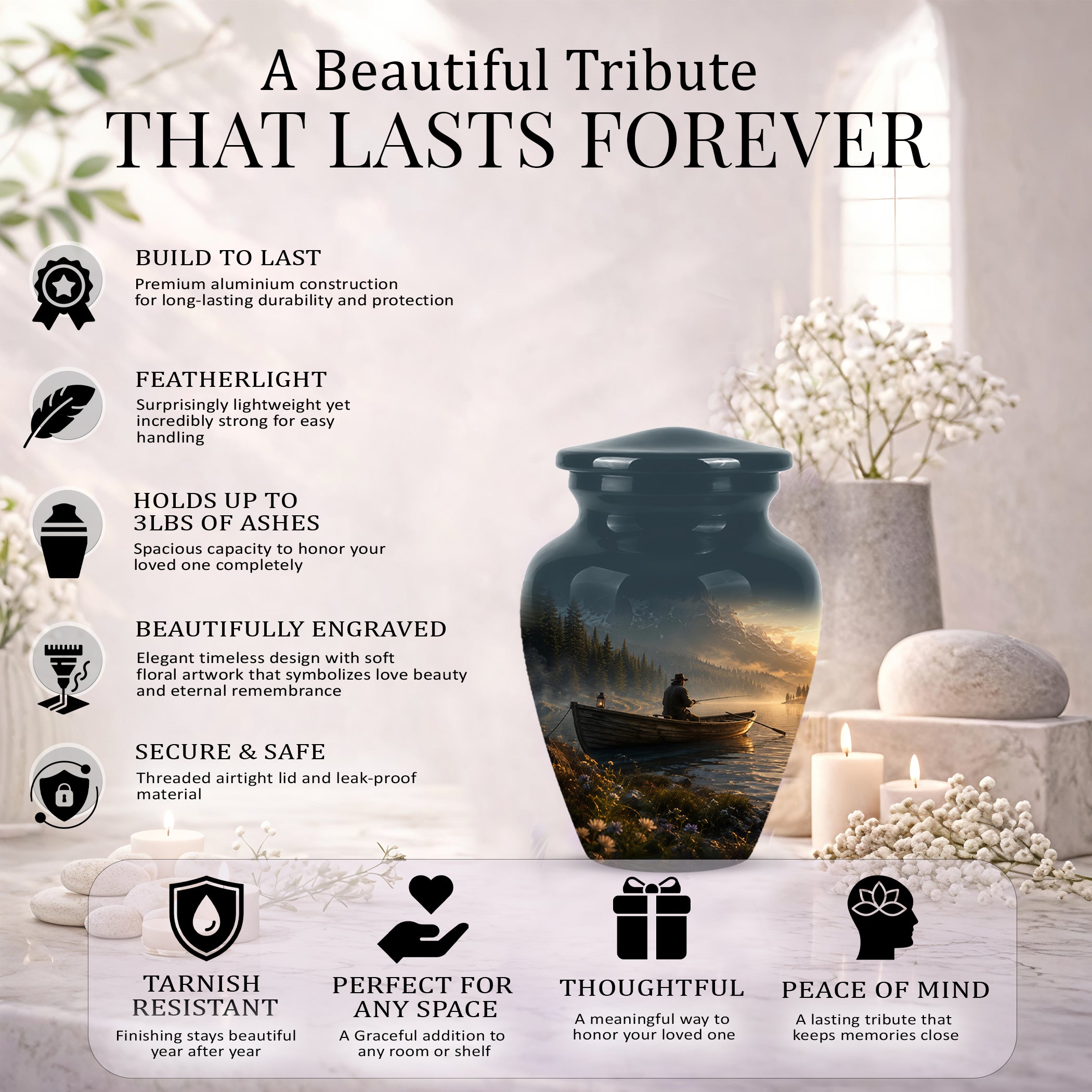 Fisherman Themed Urn - Artistic Fishing Landscape Urns For Human Ashes