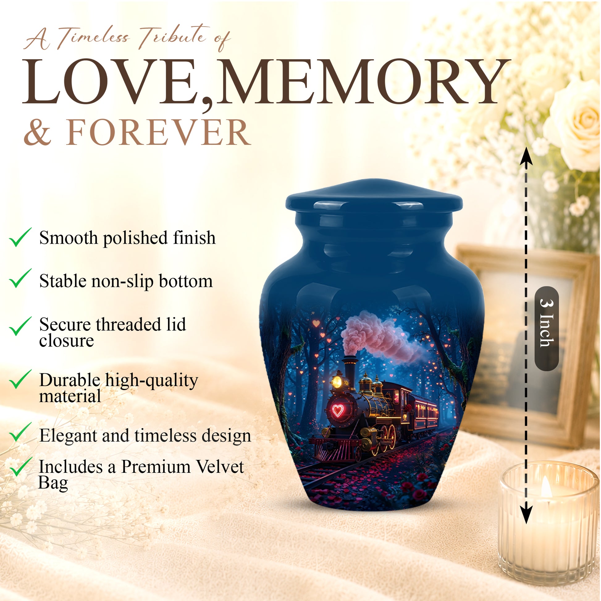 Vintage Train Cremation Urn - Steam Engine Memorial Urns For Ashes