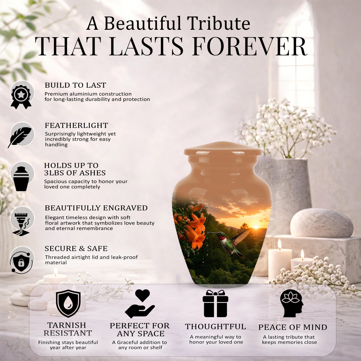 Hummingbird Memorial Urn - Custom Sunset Scenic Urns For Human Ashes