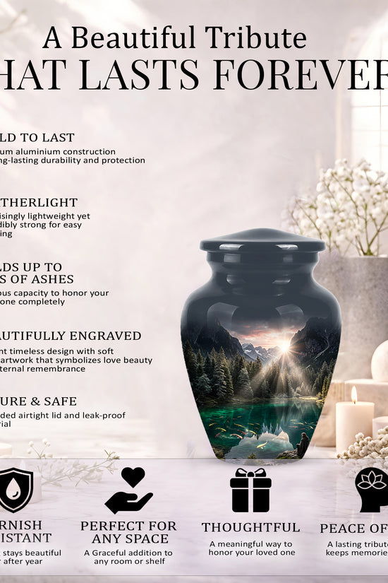 Mountain Lake Cremation Urn - Elegant Nature Urns For Human Ashes