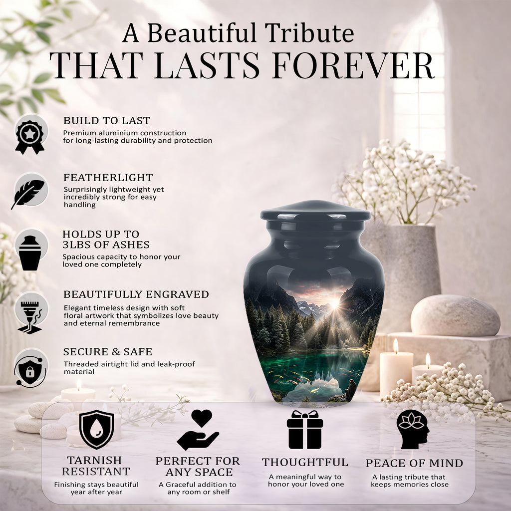 Mountain Lake Cremation Urn - Elegant Nature Urns For Human Ashes