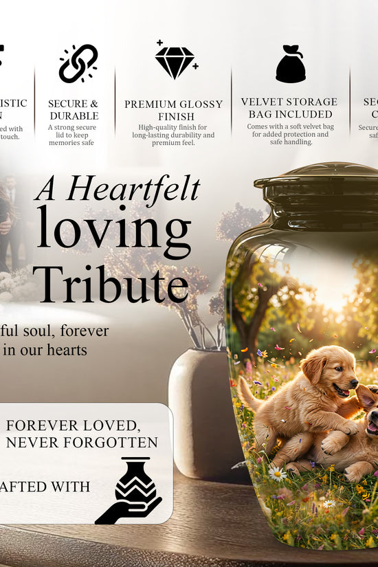 Cute Playing Puppies Memorial Urn - Custom Urns For Dog Friends Ashes