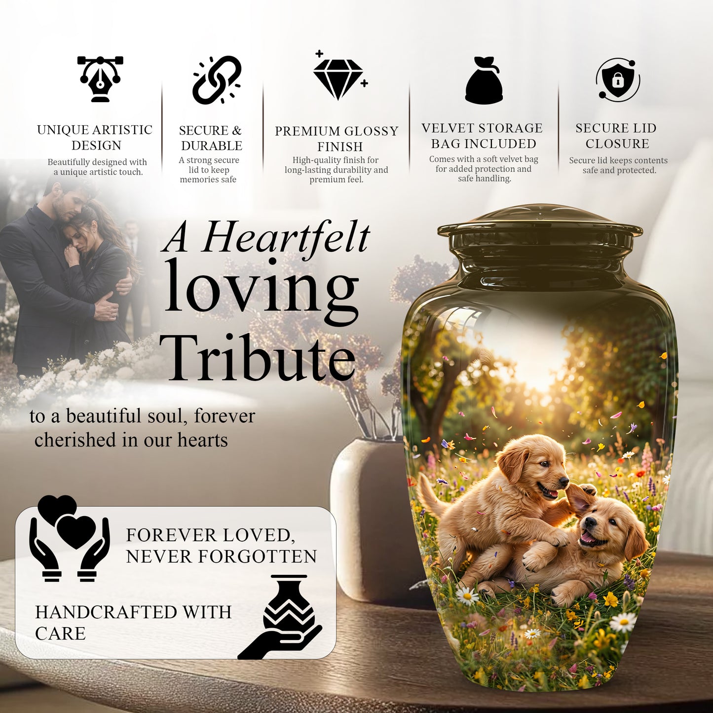 Cute Playing Puppies Memorial Urn - Custom Urns For Dog Friends Ashes