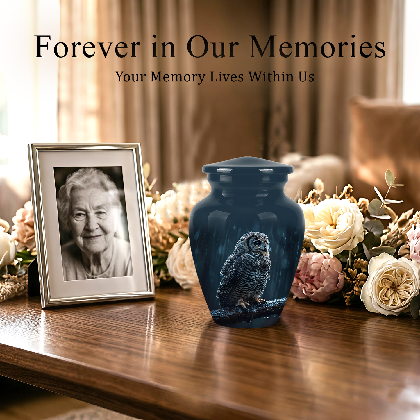 Snowy Owl Cremation Urn - Night Owl Burial Urns For Human Ashes