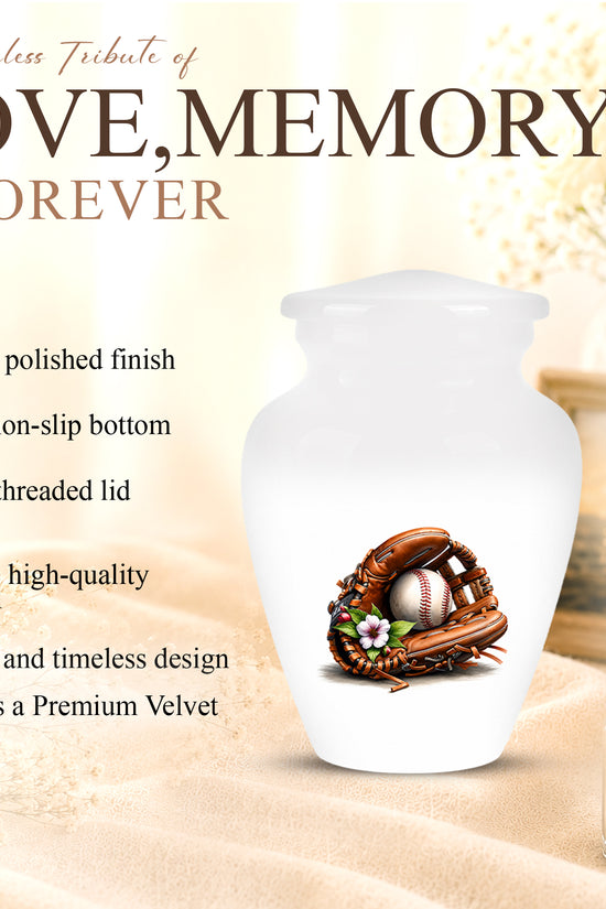 Baseball Gloves  & Ball Cremation Urn - Custom White Funeral  Urns