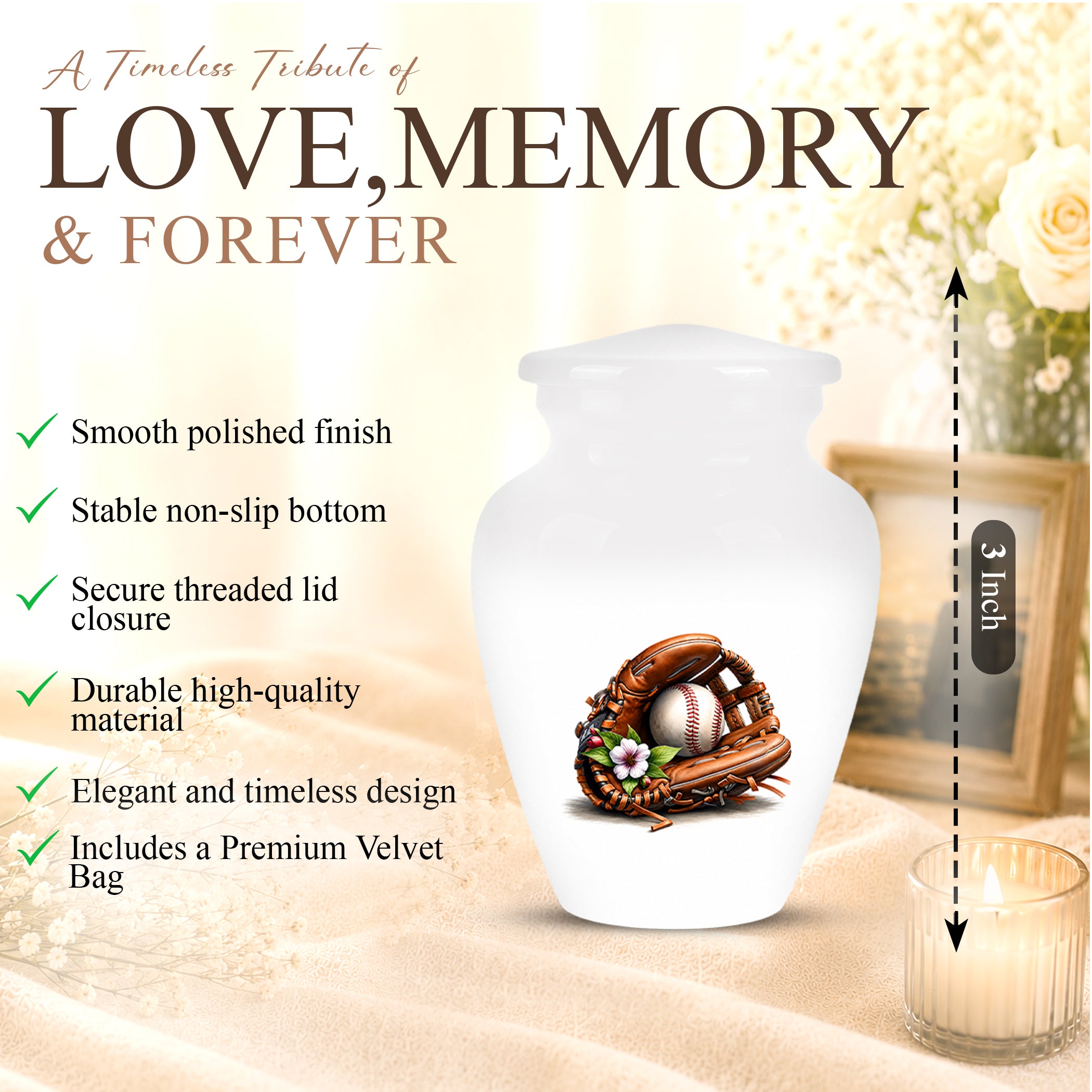 Baseball Gloves  & Ball Cremation Urn - Custom White Funeral  Urns