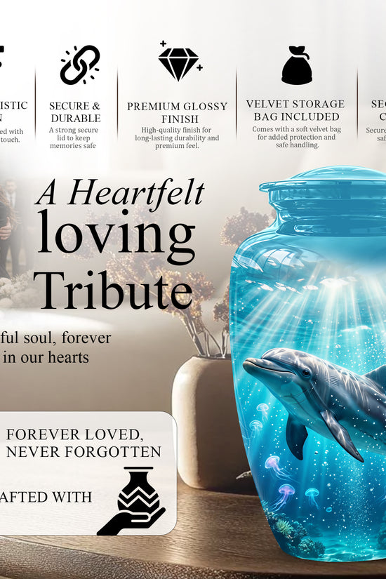 Dolphin Themed Urn - Beautifully Handcrafted Burial Urns For Mom Ashes