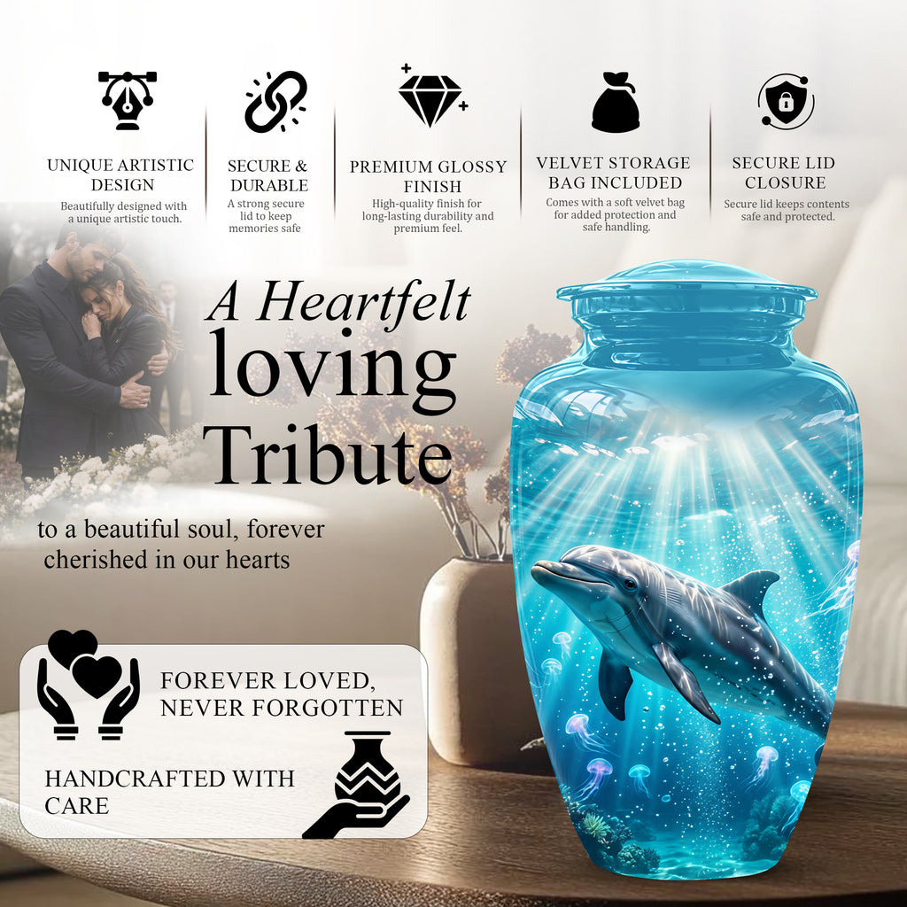 Dolphin Themed Urn - Beautifully Handcrafted Burial Urns For Mom Ashes