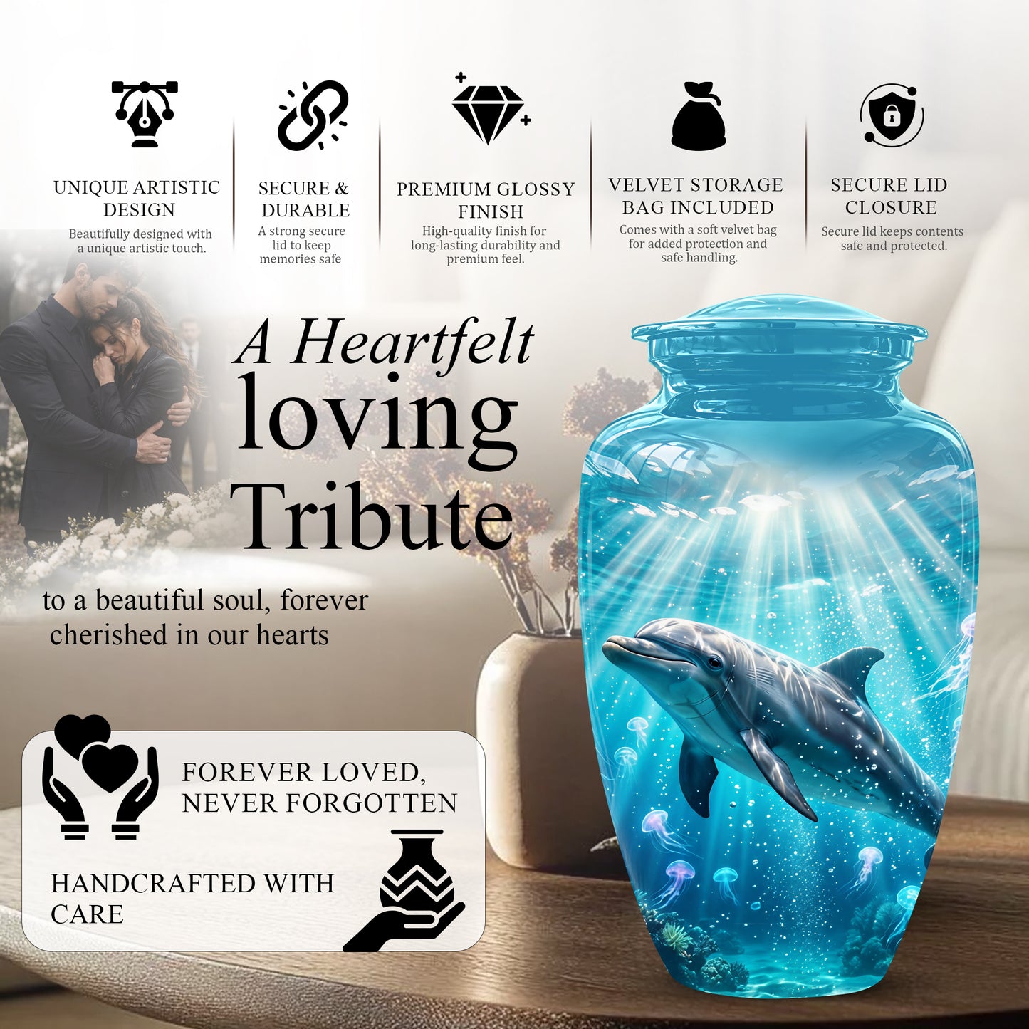 Dolphin Themed Urn - Beautifully Handcrafted Burial Urns For Mom Ashes