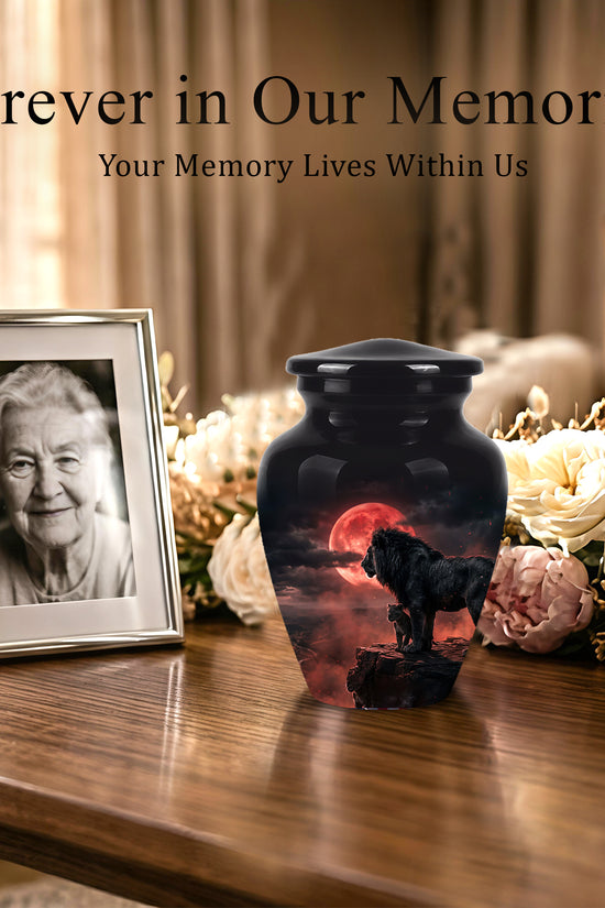 Lion With Cub Cremation Urn - Blood Moon Urns For Human Ashes