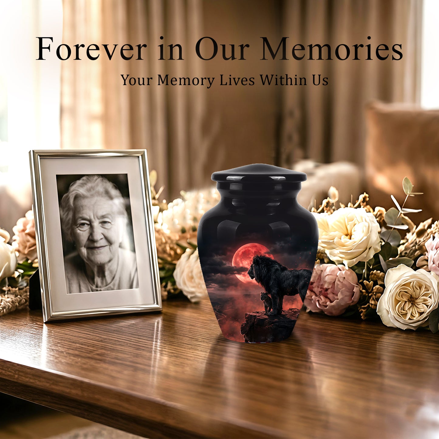 Lion With Cub Cremation Urn - Blood Moon Urns For Human Ashes