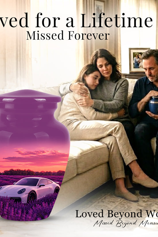 White Car Funeral Urn - Sunset Memorial Urns For Women Car Enthusiasts