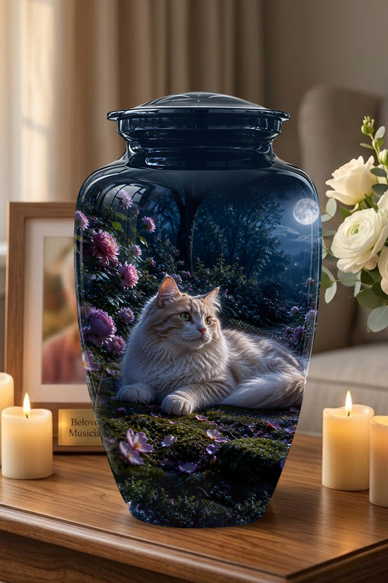 White Cat Memorial Urn - Beautiful Eternal Rest Urns For Pet Ashes