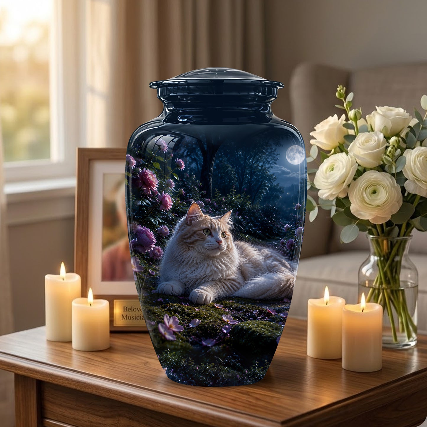 White Cat Memorial Urn - Beautiful Eternal Rest Urns For Pet Ashes