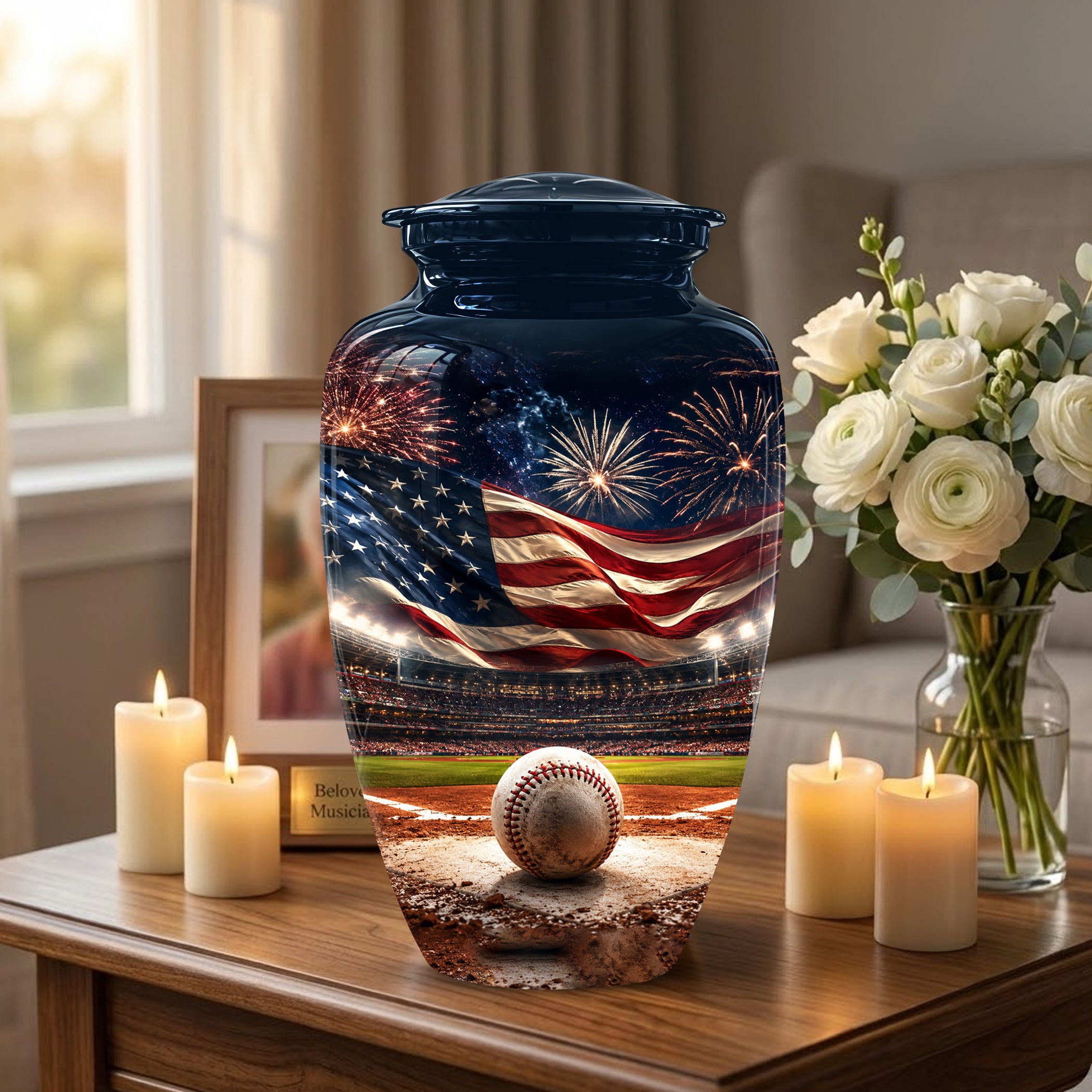 Patriotic Baseball Cremation Urn - Personalized Memorial Urns For Athletes
