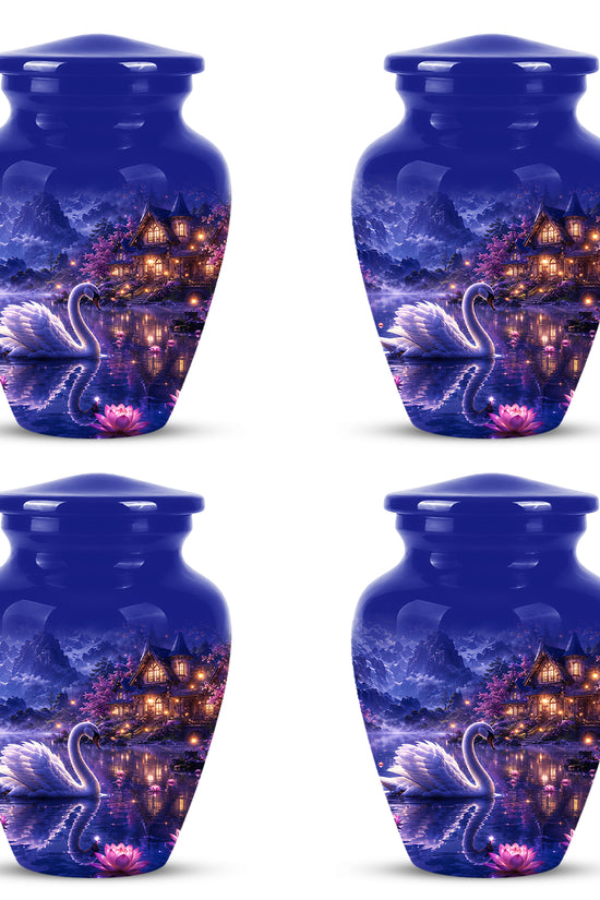 White Swan Cremation Urn - Night Landscape Funeral Urns For Human Ashes