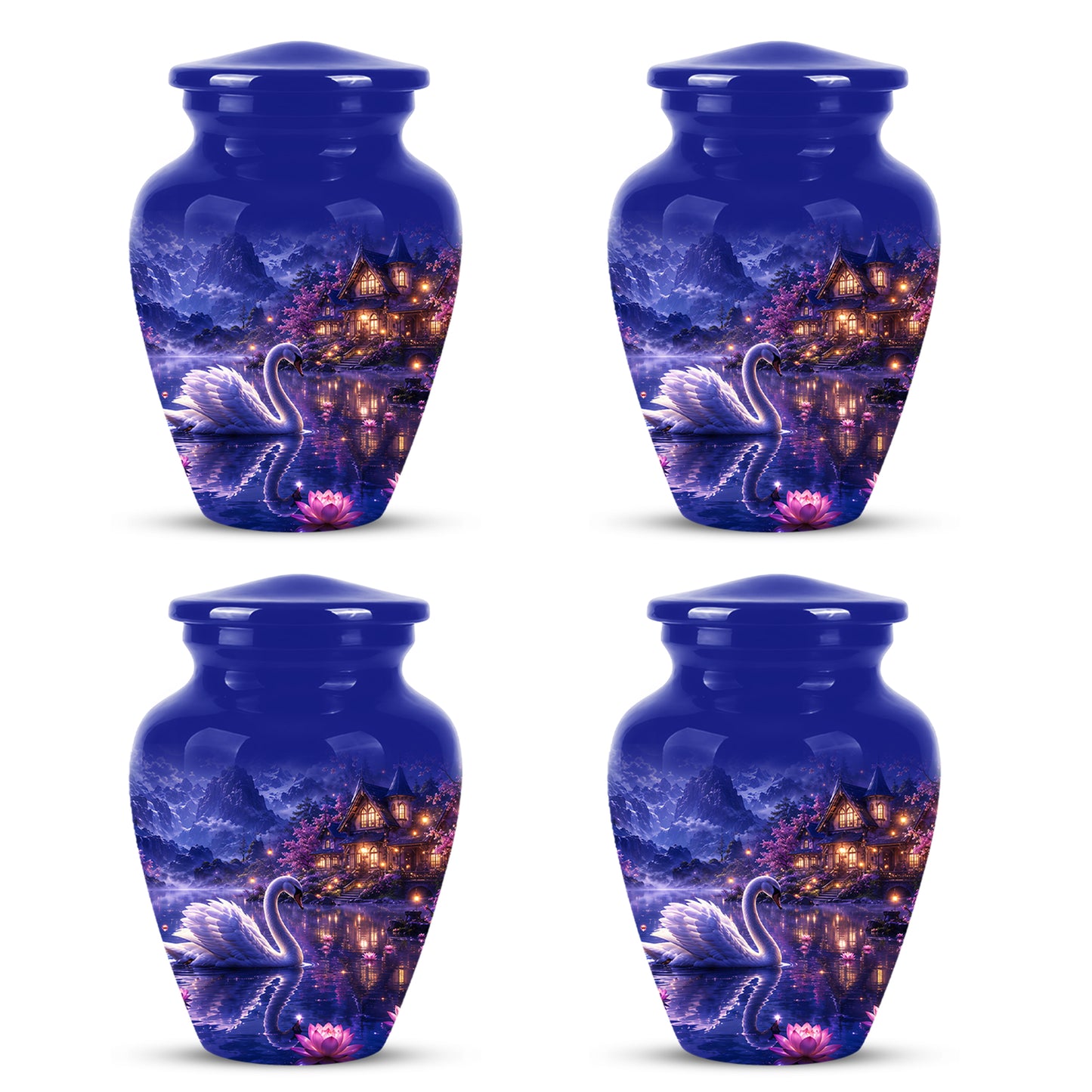 White Swan Cremation Urn - Night Landscape Funeral Urns For Human Ashes