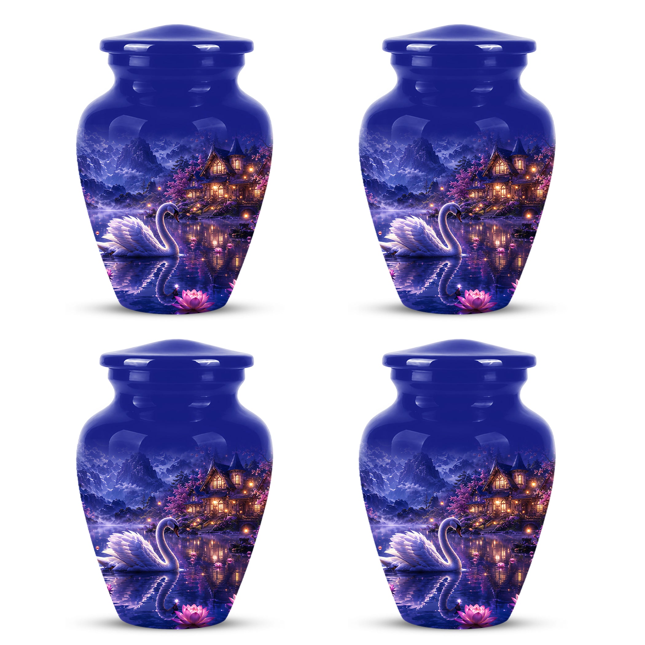 White Swan Cremation Urn - Night Landscape Funeral Urns For Human Ashes