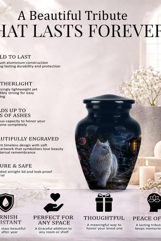 Beautiful White Cat Cremation Urn -  Personalized Handcrafted Pet Urns