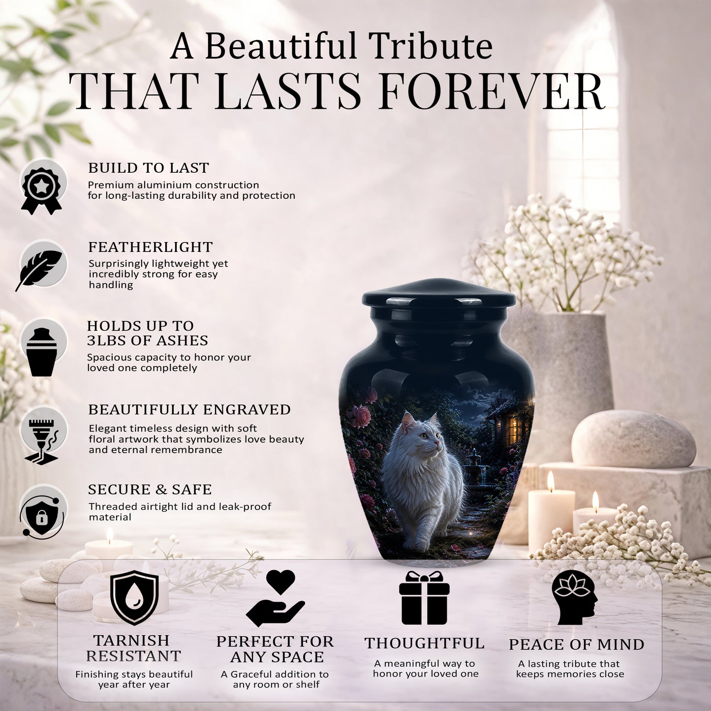 Beautiful White Cat Cremation Urn -  Personalized Handcrafted Pet Urns