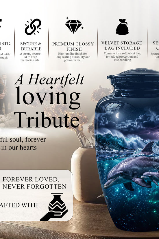 Dolphin Cremation Urn for Ashes –  Beautiful Ocean Storm Memorial Art